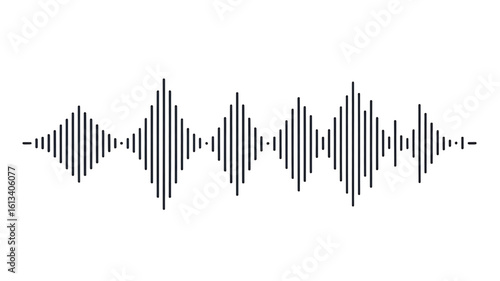 Audio Waveform Illustration Minimalist Sound Visualization with Lines for Podcast Music or Voice Recognition Technology in Black and White