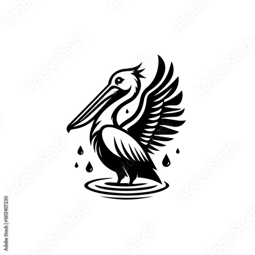 A pelican illustration is isolated on white background