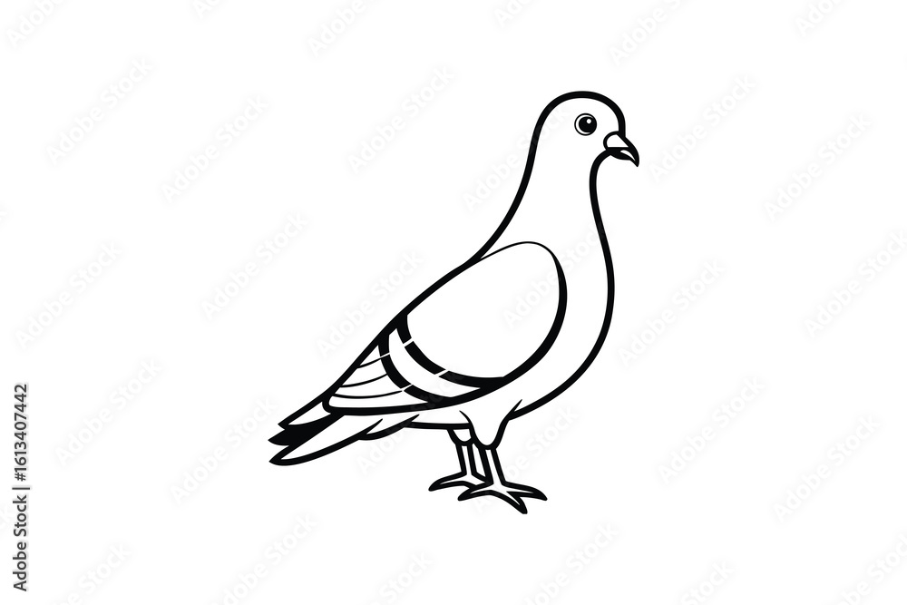 Fototapeta premium Simple Black and White Line Drawing of a Pigeon