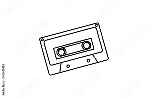 Simple Black Line Art Illustration of a Vintage Cassette Tape