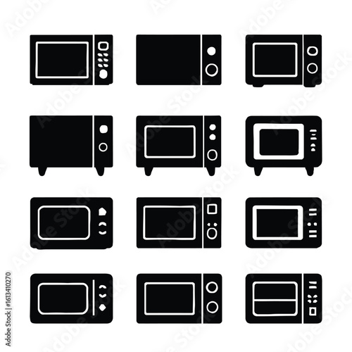microwave oven silhouette vector icons set kitchen appliance cooking equipment illustration design