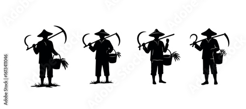 Silhouette of Traditional Farmer with Sickle and Basket – Harvest or Labour Day Theme

