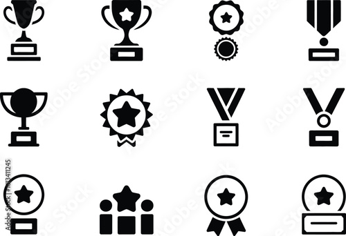 Collection of award and trophy icons representing achievement and recognition