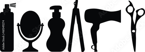 salon tools and equipment silhouette vector illustration for beauty and fashion industry design needs