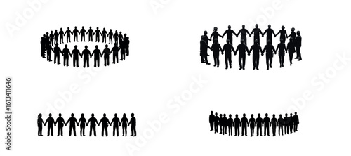 Silhouette of Diverse Workers Holding Hands in Unity – Labour Day Vector