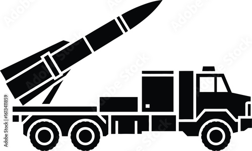 Powerful missile launcher vehicle poised for action, symbolizing defense and military might.