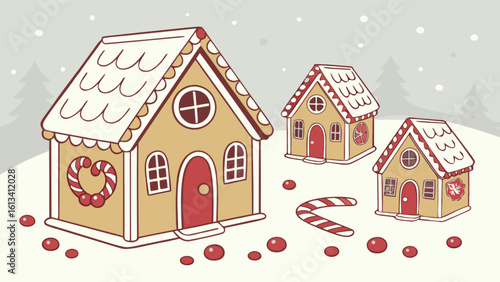 Gingerbread house christmas winter holiday sweet candy land homemade baked goods festive season illustration
