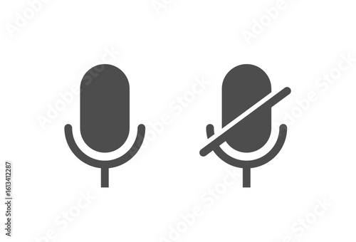 Set of simple microphone icons showcasing enabled and disabled microphone. Vector illustration. 