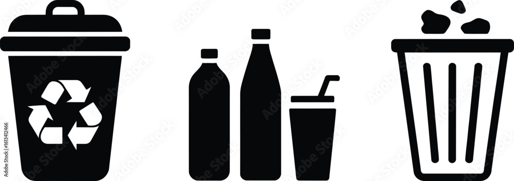 Fototapeta premium A graphic illustration featuring recycling bin, plastic bottles, and trash bin