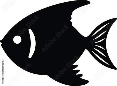 Minimalist line silhouette of angelfish, Angelfish black silhouette, Moorish idol vector silhouette illustration