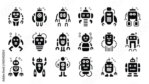 Robots and Artificial Intelligence Concept Silhouette Collection Vector Illustration Graphic Resource Set Future Technology and Automation Icons