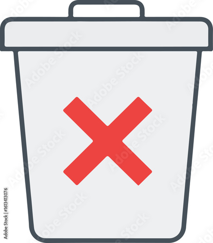 Delete icon: Trash can with red X symbol for removal or discard action