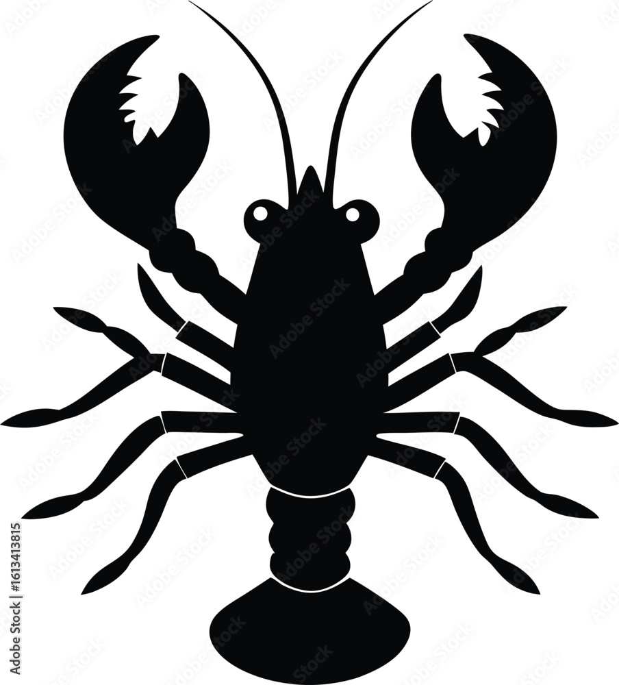 Obraz premium Lobster Silhouette, Lobster icon or logo Silhouette, Crawfish Vector Icon Flat Design Crayfish , silhouette Vector illustration