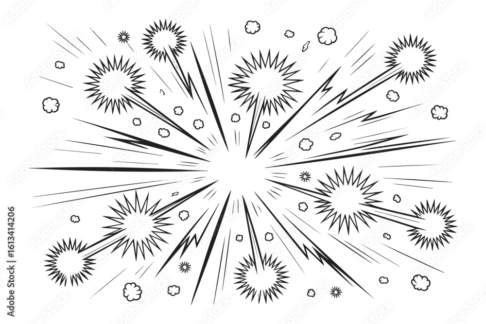 Obraz premium Dynamic Comic Explosion Vector Illustration Bursting with Energy and Action, Perfect for Graphic Novels, Superhero Designs, and High-Impact Visual Communication Projects