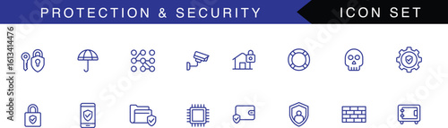 Security Services line editable icon set. Containing Guard, cyber security, password, smart home, safety, data protection, key, shield, lock, and more. Editable stroke. Vector illustration icon set 