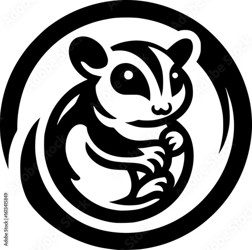 Minimalist black‑white sugar glider icon with clean geometric lines, no shading. Scalable, perfect for logos, stickers, digital use.