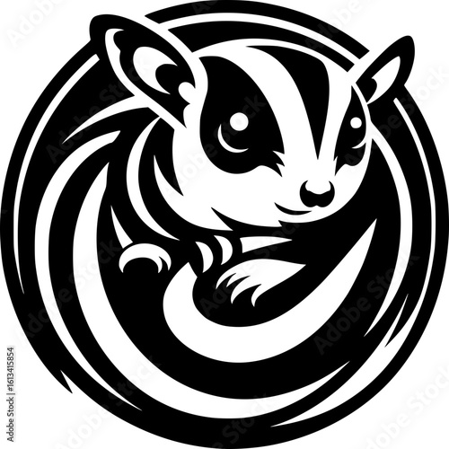 Minimalist black‑white sugar glider icon with clean geometric lines, no shading. Scalable, perfect for logos, stickers, digital use.
