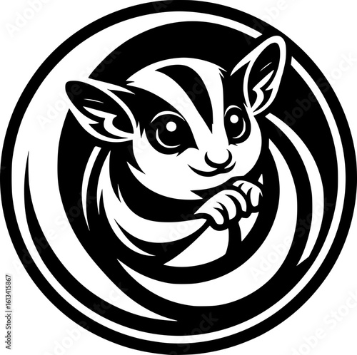 Minimalist black‑white sugar glider icon with clean geometric lines, no shading. Scalable, perfect for logos, stickers, digital use.