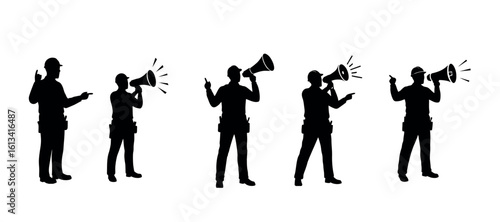 Silhouette of Worker Shouting Through Megaphone – Labour Day Protest Vector

