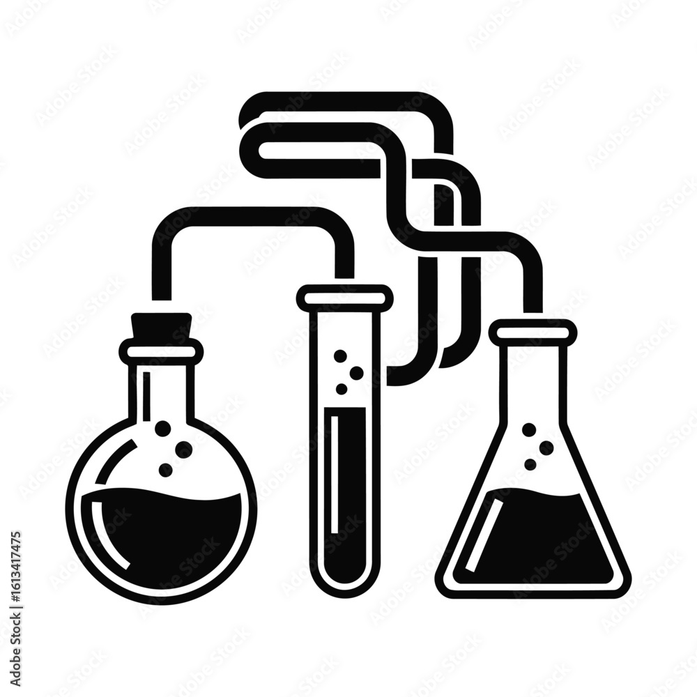 Illustration of laboratory glassware connected with tubes isolated on white background Illustration of laboratory glassware connected with tubes isolated on white background