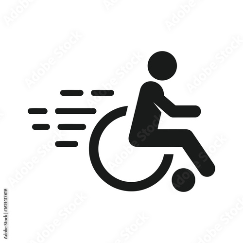 Illustration of a fast moving wheelchair icon isolated on white background for accessibility
