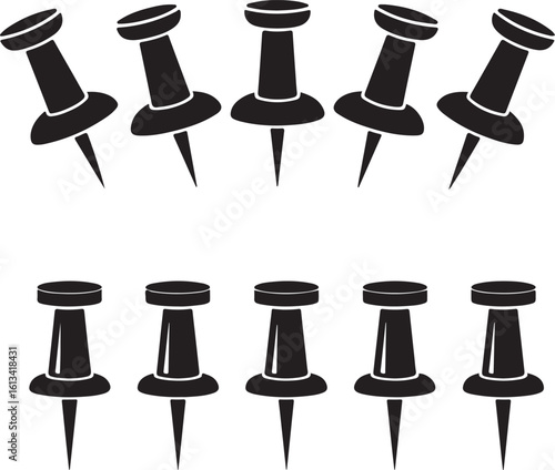 Black silhouette push pins arranged in two rows