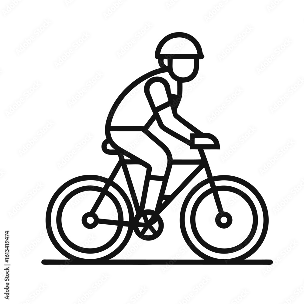 Fototapeta premium Line Art Illustration: Cyclist in Helmet Riding Bicycle, Active Lifestyle, Simple Design