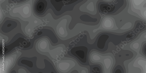 Abstract topographic map illustration in grayscale with contours and fluid organic shapes for background designs