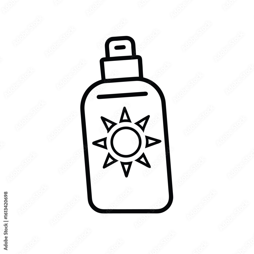 Obraz premium Sun Protection Spray Bottle Icon: Bold Line Art, Summer Essentials, Skincare Graphic