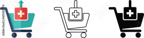 Online pharmacy shopping cart medical healthcare add to cart vector illustration