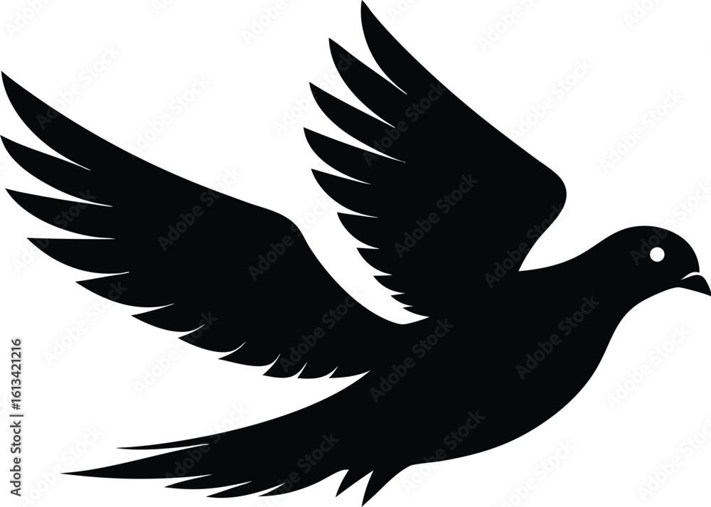 Fototapeta premium dove flying silhouette, silhouette of a dove, illustration of a flying bird, dove of peace, dove in flight
