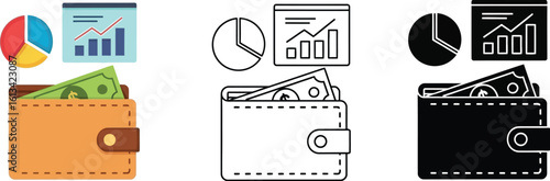 Financial planning and budget management with wallet and chart icons illustration