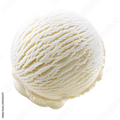 A single scoop of creamy vanilla ice cream with a smooth texture and slight melting at the edges.