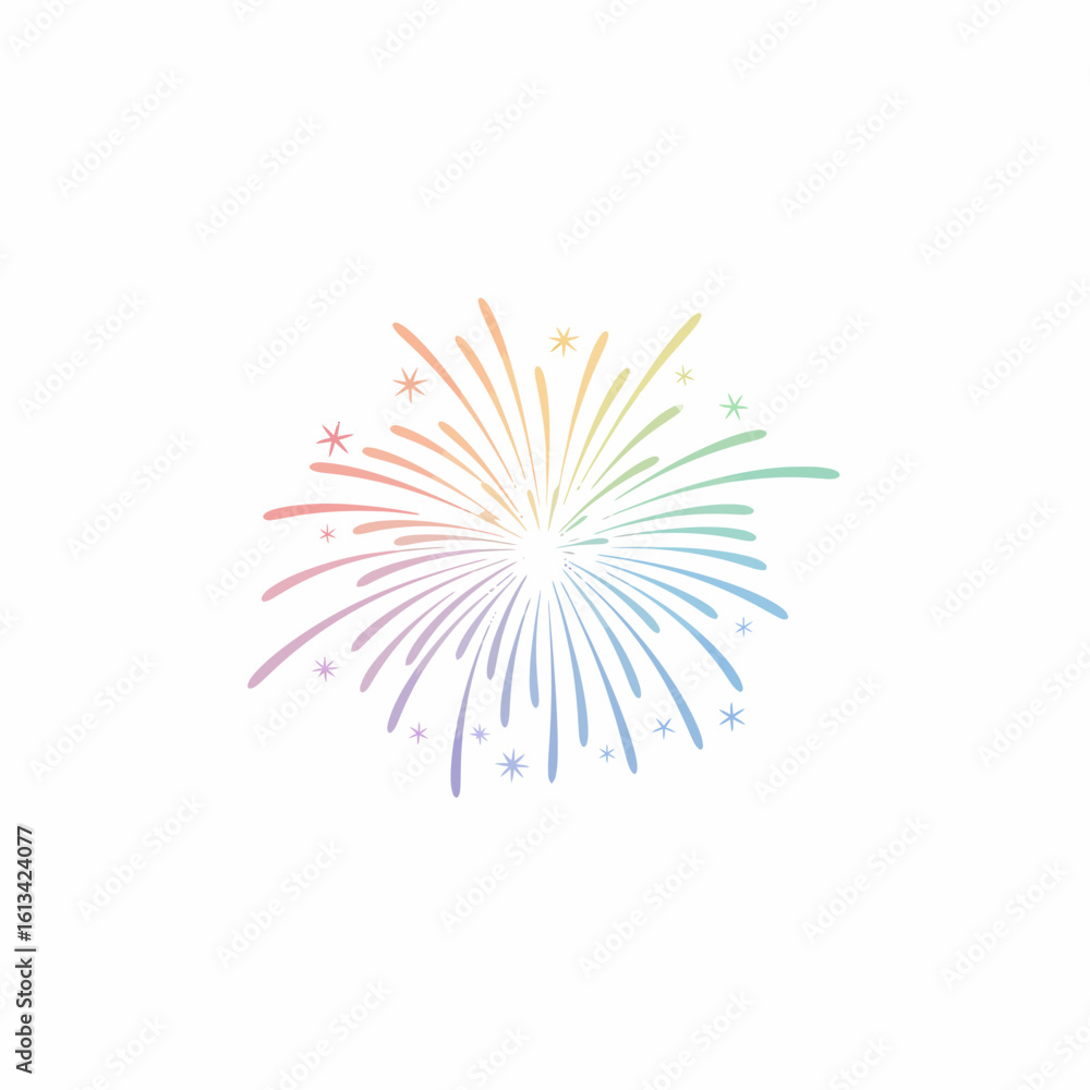 Fototapeta premium Colorful Fireworks Bursting with Rainbow Hues and Starry Sparkles on White Background.