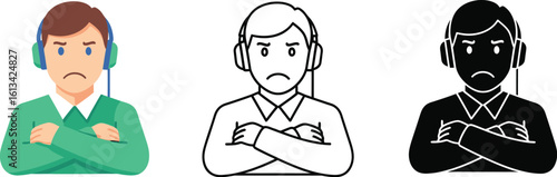 Upset customer service representative with headset vector illustration design