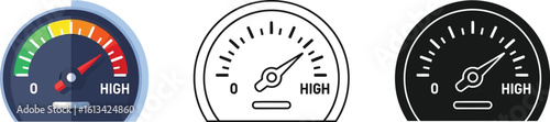 Understanding speedometers: vector illustrations showcasing high performance levels