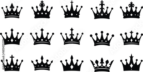 Elegant crown silhouette clipart set – black royal crown designs for invitations, logos, crafts, and regal-themed digital projects