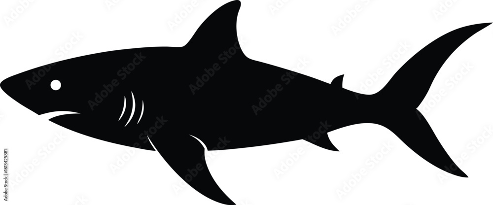 Fototapeta premium Shark silhouette, silhouette of a shark vector, A silhouette of shark On white background