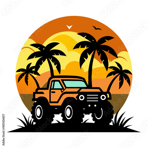 Wallpaper Mural Sunset Monster Truck Vector Illustration for Adventure Themes Torontodigital.ca