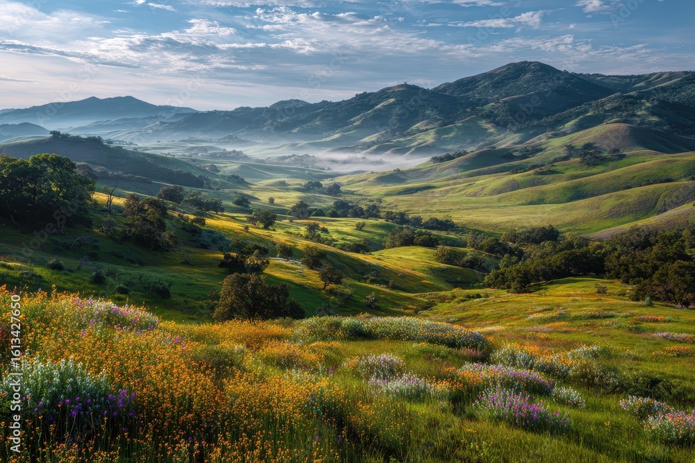 Naklejka premium Rolling Hills and Wildflower Meadow.