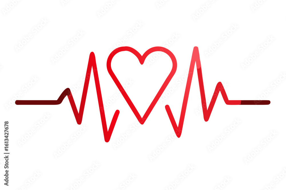 Red Heartbeat Line with Heart Symbol on White Background cardiology medical Red Heartbeat Line with Heart Symbol on White Background cardiology medical