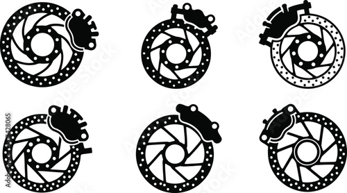 Disc Brake Silhouette Icon Vector Set - Reliable Stopping Power