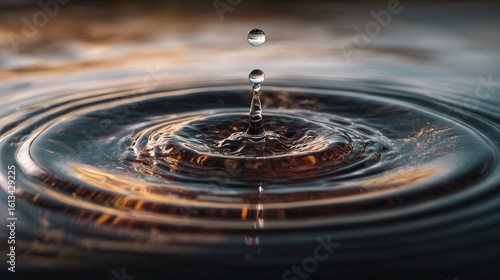 Wallpaper Mural Water droplet creates ripples on a calm surface during sunset at a tranquil lakeside Torontodigital.ca
