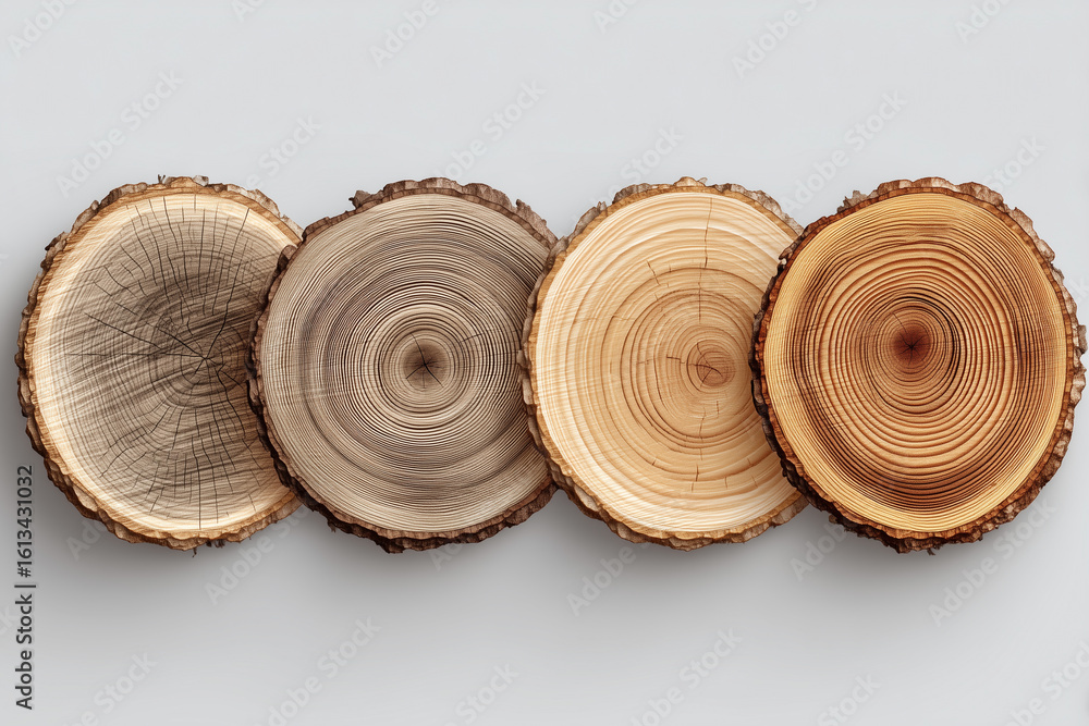 Obraz premium Multiple Tree Ring Cross Sections Arranged in a Pattern 