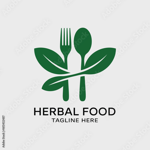 Green fork spoon leaves logo for herbal food vector