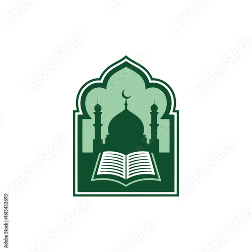 Islamic mosque and open book logo religion crescent