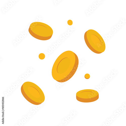 Golden Coins Floating in Zero Gravity 3D Illustration