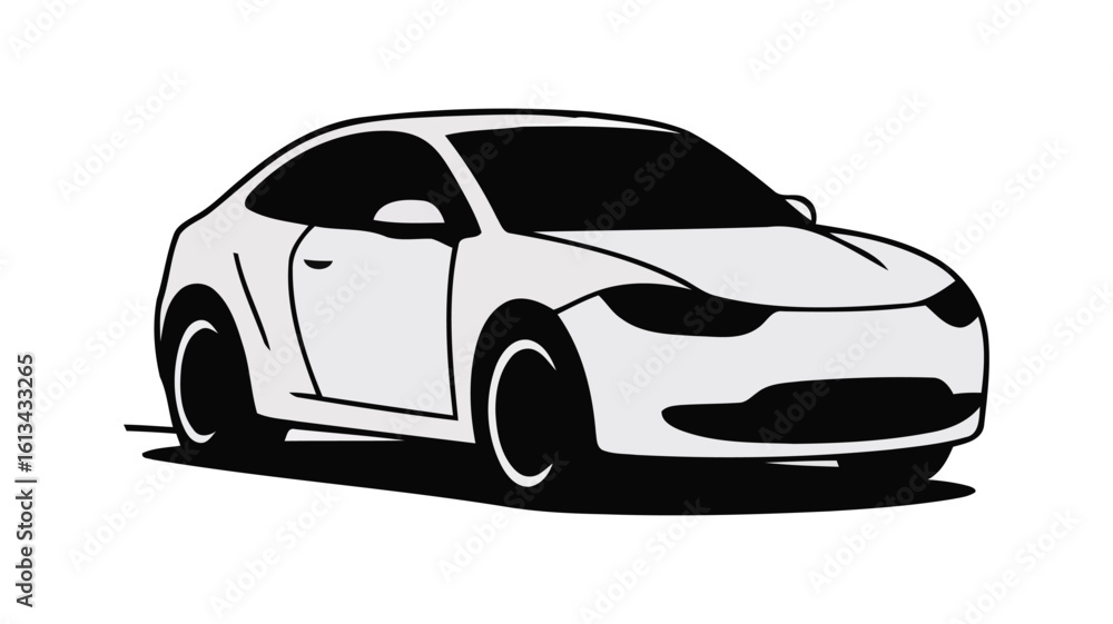 Naklejka premium Sleek silver coupe automobile with black accents and wheels vector