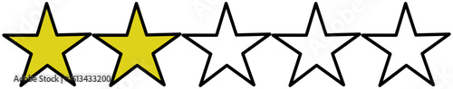 2 Star Rating Icon – Minimalist 5 Star Review Graphic with Two Yellow Stars, Simple Vector Feedback Symbol for Review System, Customer Rating, UX UI Design, and Evaluation Interface Element