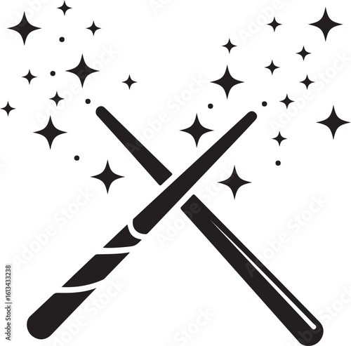 Crossed magic wands with sparkling stars